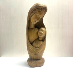 Vintage Wood Hand Carved Madonna Child Mary Jesus Sculpture Religious